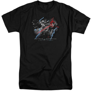 AN OFFCIALLY LICENSED BATMAN V SUPERMAN LIGHTNIING V HEAT VISION MEN'S TALL FIT T-SHIRT BLACK