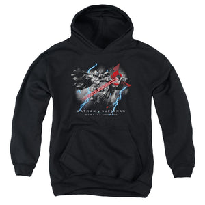 AN OFFCIALLY LICENSED BATMAN V SUPERMAN LIGHTNIING V HEAT VISION YOUTH HOODIE BLACK