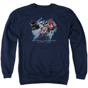AN OFFCIALLY LICENSED BATMAN V SUPERMAN LIGHTNIING V HEAT VISION ADULT UNISEX CREWNECK SWEATSHIRT NAVY