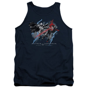 AN OFFCIALLY LICENSED BATMAN V SUPERMAN LIGHTNIING V HEAT VISION ADULT UNISEX TANK TOP NAVY