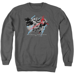 AN OFFCIALLY LICENSED BATMAN V SUPERMAN LIGHTNIING V HEAT VISION ADULT UNISEX CREWNECK SWEATSHIRT CHARCOAL