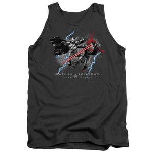 AN OFFCIALLY LICENSED BATMAN V SUPERMAN LIGHTNIING V HEAT VISION ADULT UNISEX TANK TOP CHARCOAL