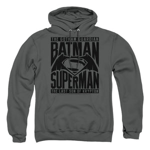 AN OFFCIALLY LICENSED BATMAN V SUPERMAN TITLE FIGHT ADULT UNISEX PULLOVER HOODIE CHARCOAL