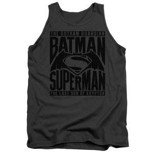 AN OFFCIALLY LICENSED BATMAN V SUPERMAN TITLE FIGHT ADULT UNISEX TANK TOP CHARCOAL