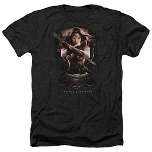 AN OFFCIALLY LICENSED BATMAN V SUPERMAN WW GROUND ZERO MEN'S HEATHER T-SHIRT CHARCOAL