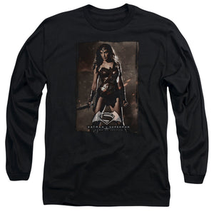 AN OFFCIALLY LICENSED BATMAN V SUPERMAN WW POSTER MEN'S LONG SLEEVE T-SHIRT BLACK