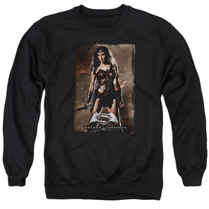AN OFFCIALLY LICENSED BATMAN V SUPERMAN WW POSTER ADULT UNISEX CREWNECK SWEATSHIRT BLACK