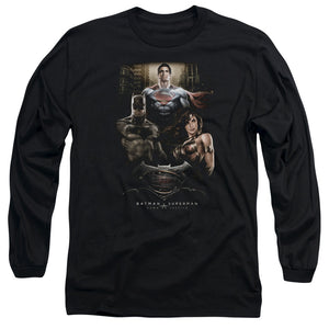 AN OFFCIALLY LICENSED BATMAN V SUPERMAN THRE THREE MEN'S LONG SLEEVE T-SHIRT BLACK
