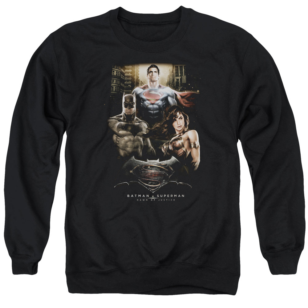 AN OFFCIALLY LICENSED BATMAN V SUPERMAN THRE THREE ADULT UNISEX CREWNECK SWEATSHIRT BLACK
