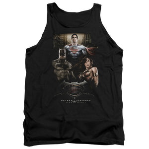AN OFFCIALLY LICENSED BATMAN V SUPERMAN THRE THREE ADULT UNISEX TANK TOP BLACK