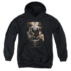 AN OFFCIALLY LICENSED BATMAN V SUPERMAN THRE THREE YOUTH HOODIE BLACK