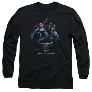 AN OFFCIALLY LICENSED BATMAN V SUPERMAN TEAM UP MEN'S LONG SLEEVE T-SHIRT BLACK