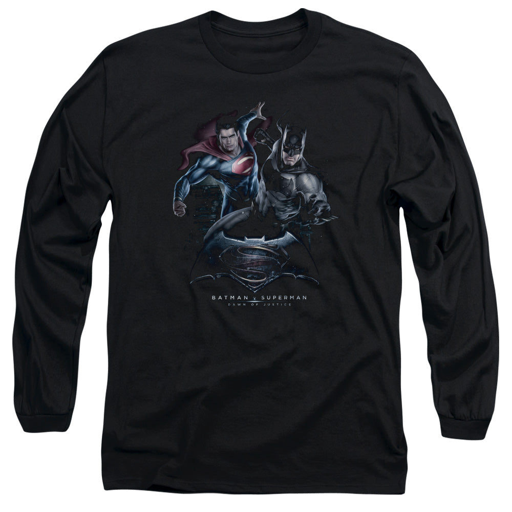 AN OFFCIALLY LICENSED BATMAN V SUPERMAN TEAM UP MEN'S LONG SLEEVE T-SHIRT BLACK