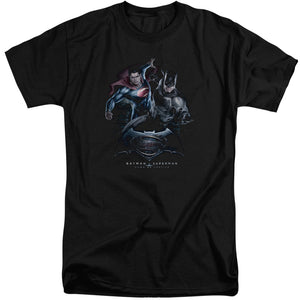 AN OFFCIALLY LICENSED BATMAN V SUPERMAN TEAM UP MEN'S TALL FIT T-SHIRT BLACK