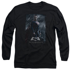 AN OFFCIALLY LICENSED BATMAN V SUPERMAN SUPE POSTER MEN'S LONG SLEEVE T-SHIRT BLACK