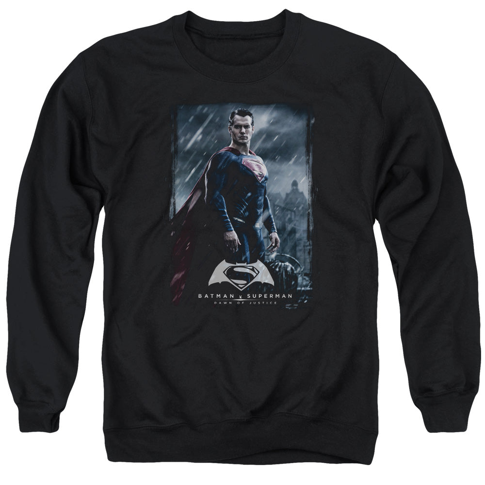 AN OFFCIALLY LICENSED BATMAN V SUPERMAN SUPE POSTER ADULT UNISEX CREWNECK SWEATSHIRT BLACK