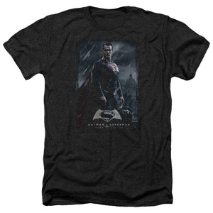 AN OFFCIALLY LICENSED BATMAN V SUPERMAN SUPE POSTER MEN'S HEATHER T-SHIRT CHARCOAL