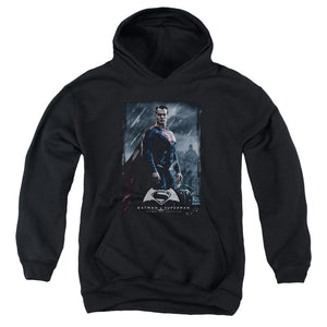 AN OFFCIALLY LICENSED BATMAN V SUPERMAN SUPE POSTER YOUTH HOODIE BLACK