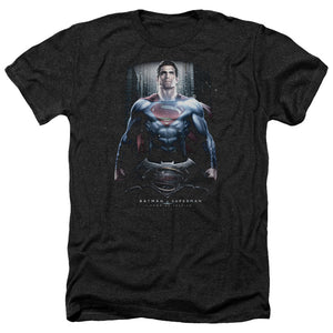 AN OFFCIALLY LICENSED BATMAN V SUPERMAN SUPE GROUND ZERO MEN'S HEATHER T-SHIRT CHARCOAL