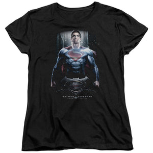 AN OFFCIALLY LICENSED BATMAN V SUPERMAN SUPE GROUND ZERO WOMEN'S REGULAR FIT T-SHIRT BLACK