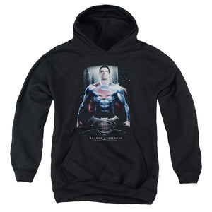 AN OFFCIALLY LICENSED BATMAN V SUPERMAN SUPE GROUND ZERO YOUTH HOODIE BLACK