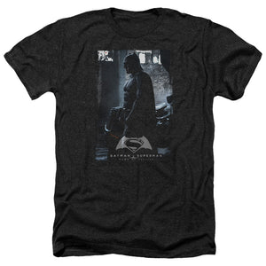 AN OFFCIALLY LICENSED BATMAN V SUPERMAN BAT POSTER MEN'S HEATHER T-SHIRT CHARCOAL