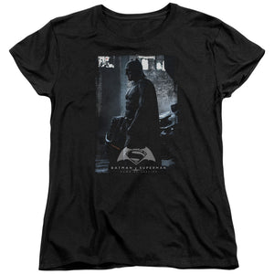 AN OFFCIALLY LICENSED BATMAN V SUPERMAN BAT POSTER WOMEN'S REGULAR FIT T-SHIRT BLACK