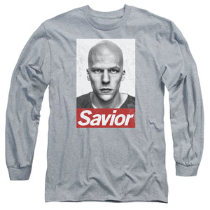 AN OFFCIALLY LICENSED BATMAN V SUPERMAN SAVIOR MEN'S LONG SLEEVE T-SHIRT ATHLETIC HEATHER