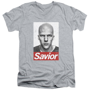 AN OFFCIALLY LICENSED BATMAN V SUPERMAN SAVIOR MEN'S V-NECK T-SHIRT ATHLETIC HEATHER