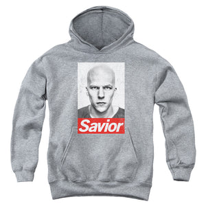 AN OFFCIALLY LICENSED BATMAN V SUPERMAN SAVIOR YOUTH HOODIE ATHLETIC HEATHER