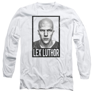 AN OFFCIALLY LICENSED BATMAN V SUPERMAN LUTHOR MEN'S LONG SLEEVE T-SHIRT WHITE