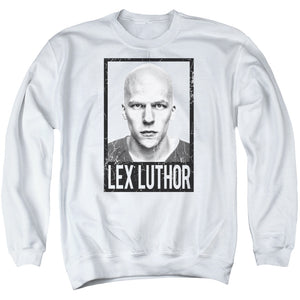 AN OFFCIALLY LICENSED BATMAN V SUPERMAN LUTHOR ADULT UNISEX CREWNECK SWEATSHIRT WHITE