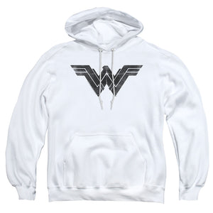 AN OFFCIALLY LICENSED BATMAN V SUPERMAN FOLDED AND DISTRESSED ADULT UNISEX PULLOVER HOODIE WHITE