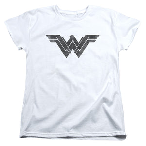 AN OFFCIALLY LICENSED BATMAN V SUPERMAN FOLDED AND DISTRESSED WOMEN'S REGULAR FIT T-SHIRT WHITE