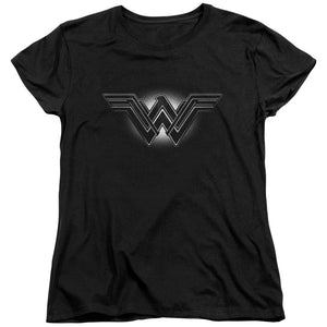 AN OFFCIALLY LICENSED BATMAN V SUPERMAN GLOW EMBLEM WOMEN'S REGULAR FIT T-SHIRT BLACK