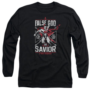 AN OFFCIALLY LICENSED BATMAN V SUPERMAN FALSE GOD OR SAVIOR MEN'S LONG SLEEVE T-SHIRT BLACK