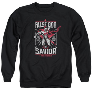 AN OFFCIALLY LICENSED BATMAN V SUPERMAN FALSE GOD OR SAVIOR ADULT UNISEX CREWNECK SWEATSHIRT BLACK