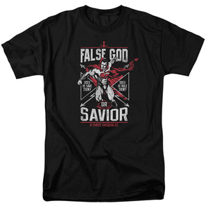 AN OFFCIALLY LICENSED BATMAN V SUPERMAN FALSE GOD OR SAVIOR MEN'S REGULAR FIT T-SHIRT BLACK