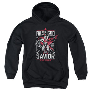 AN OFFCIALLY LICENSED BATMAN V SUPERMAN FALSE GOD OR SAVIOR YOUTH HOODIE BLACK