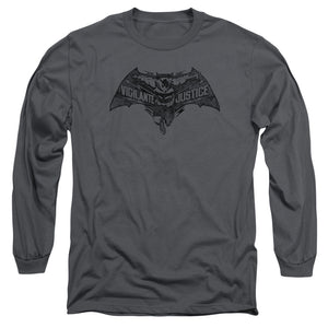 AN OFFCIALLY LICENSED BATMAN V SUPERMAN VIGILANTE JUSTICE MEN'S LONG SLEEVE T-SHIRT CHARCOAL