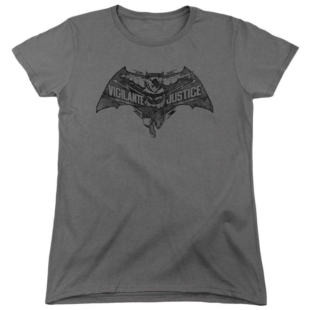 AN OFFCIALLY LICENSED BATMAN V SUPERMAN VIGILANTE JUSTICE WOMEN'S REGULAR FIT T-SHIRT CHARCOAL