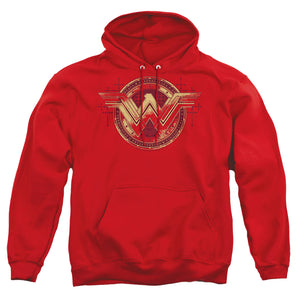 AN OFFCIALLY LICENSED BATMAN V SUPERMAN WONDER SHIELD ADULT UNISEX PULLOVER HOODIE RED