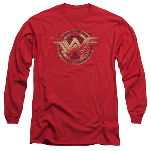 AN OFFCIALLY LICENSED BATMAN V SUPERMAN WONDER SHIELD MEN'S LONG SLEEVE T-SHIRT RED