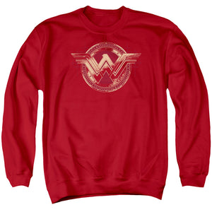 AN OFFCIALLY LICENSED BATMAN V SUPERMAN WONDER SHIELD ADULT UNISEX CREWNECK SWEATSHIRT RED