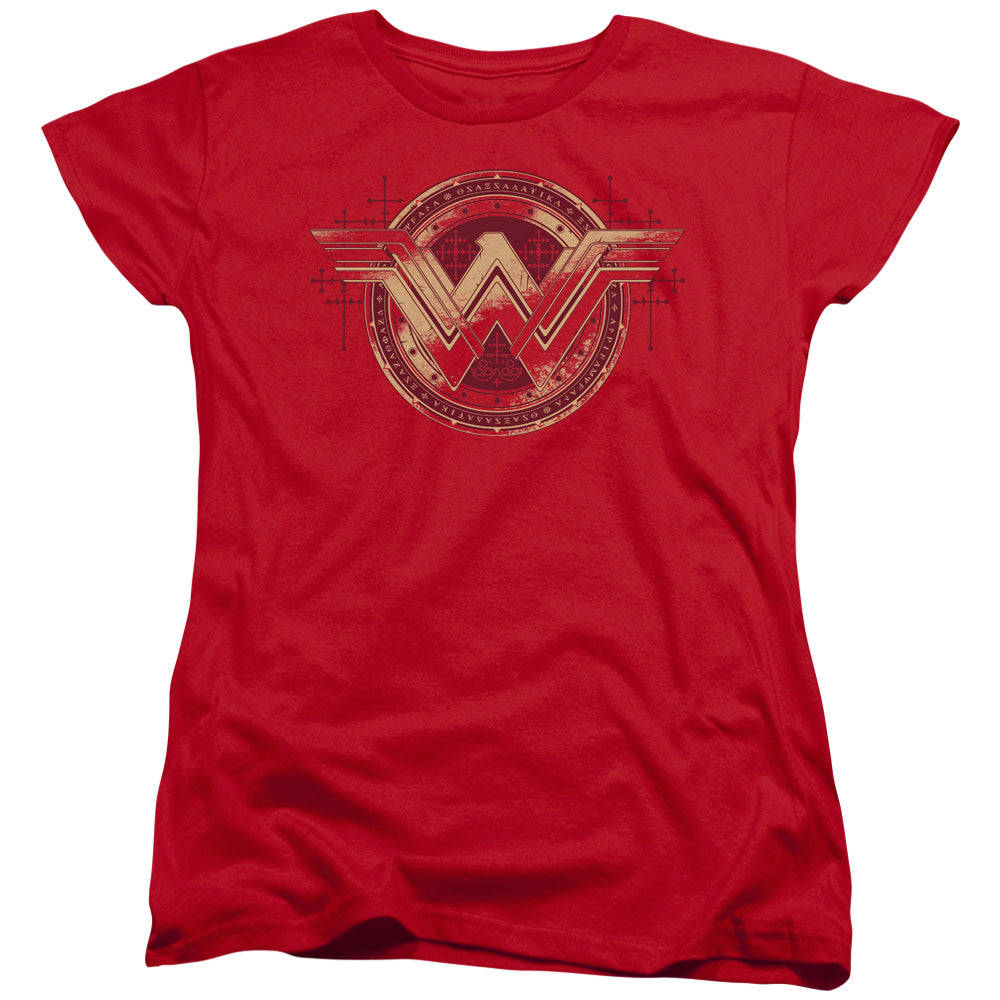 AN OFFCIALLY LICENSED BATMAN V SUPERMAN WONDER SHIELD WOMEN'S REGULAR FIT T-SHIRT RED
