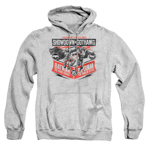AN OFFCIALLY LICENSED BATMAN V SUPERMAN SHOWDOWN IN GOTHAM ADULT UNISEX PULLOVER HOODIE ATHLETIC HEATHER