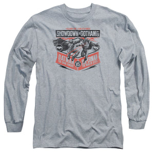 AN OFFCIALLY LICENSED BATMAN V SUPERMAN SHOWDOWN IN GOTHAM MEN'S LONG SLEEVE T-SHIRT ATHLETIC HEATHER