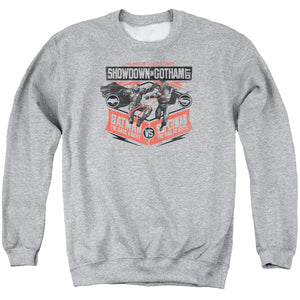 AN OFFCIALLY LICENSED BATMAN V SUPERMAN SHOWDOWN IN GOTHAM ADULT UNISEX CREWNECK SWEATSHIRT ATHLETIC HEATHER