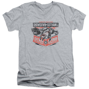 AN OFFCIALLY LICENSED BATMAN V SUPERMAN SHOWDOWN IN GOTHAM MEN'S V-NECK T-SHIRT ATHLETIC HEATHER