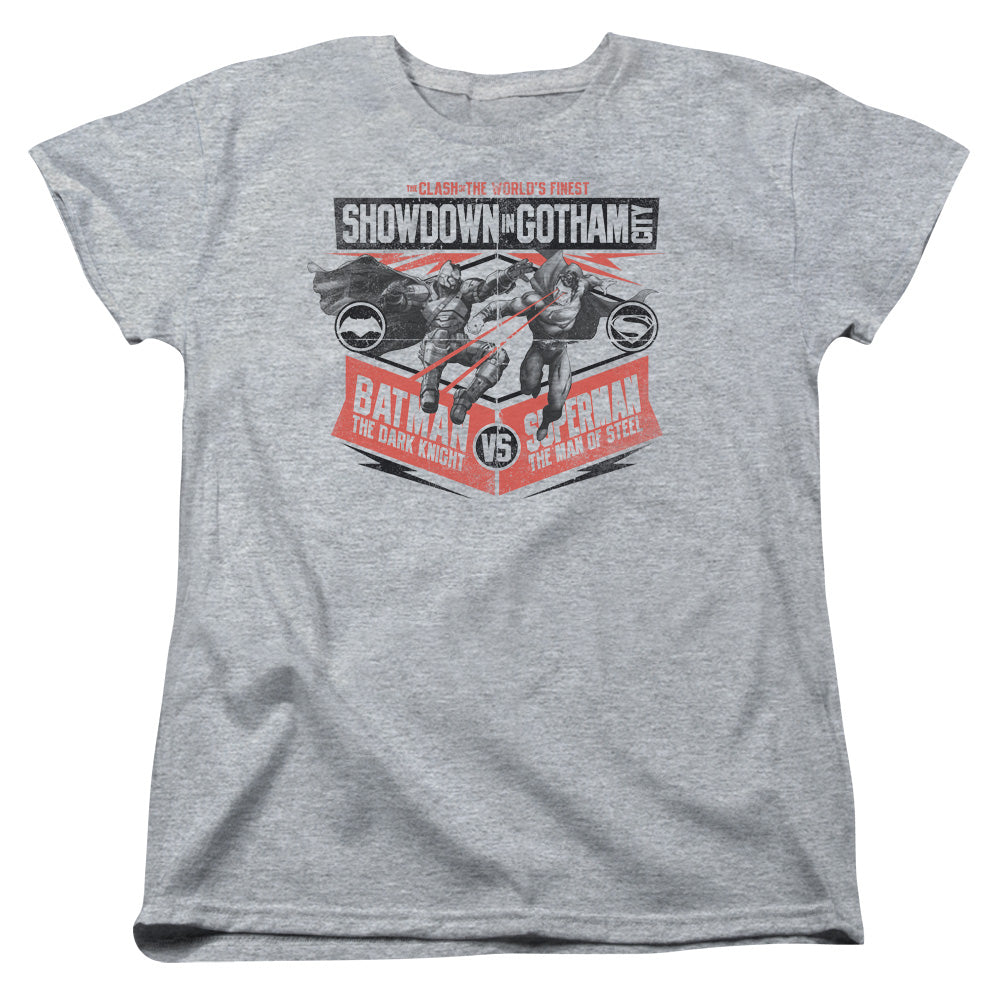 AN OFFCIALLY LICENSED BATMAN V SUPERMAN SHOWDOWN IN GOTHAM WOMEN'S REGULAR FIT T-SHIRT ATHLETIC HEATHER